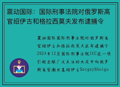 震动国际：国际刑事法院对俄罗斯高官绍伊古和格拉西莫夫发布逮捕令